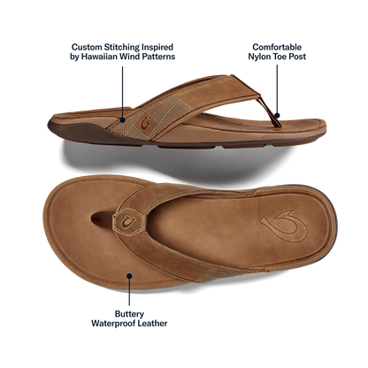 Tuahine Men's Waterproof Leather Beach Sandals - Toffee | Men OluKai on sale