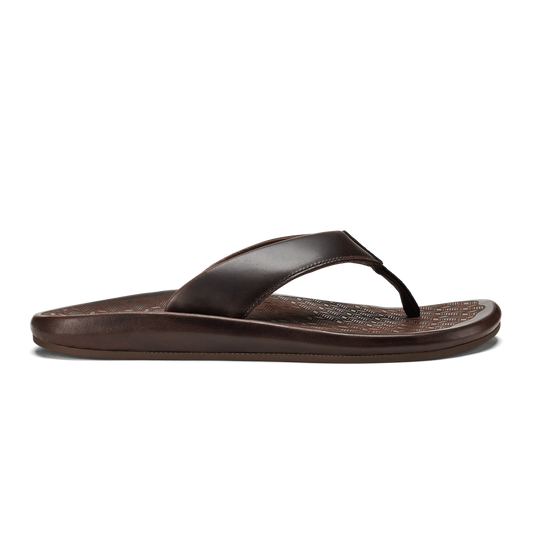 ‘Ilikai Men‘s Leather Beach Sandals - Dark Wood | Men OluKai discount